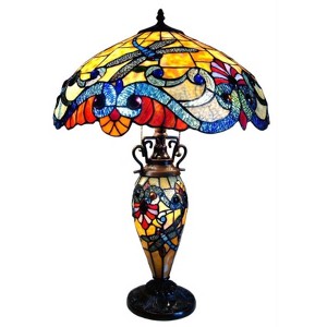 Chloe Lighting 3 Light Tiffany Style Dragonfly Double Lit Table Lamp 18" Shade - 1 of 4