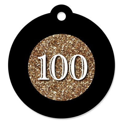 Big Dot of Happiness Adult 100th Birthday - Gold - Birthday Party Favor Gift Tags (Set of 20)