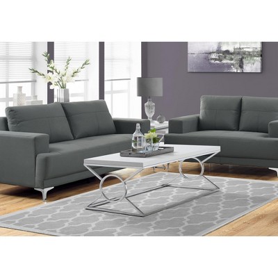 Coffee Table, Accent, Cocktail, Rectangular, Living Room, 44inl, Glossy White Laminate, Chrome Metal, Contemporary, Modern