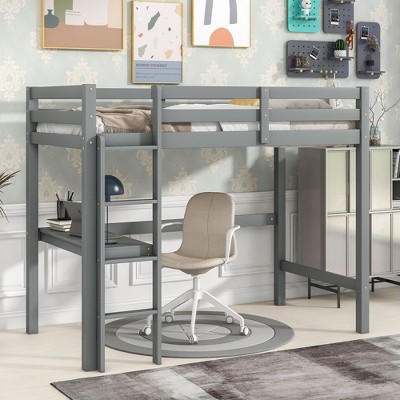 NicBex Twin Size Loft Bed with Desk Pine Bed Frame with Ladder and Full Length Guardrail, No Box Spring Required, Space Saving