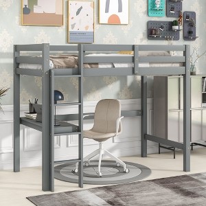 NicBex Twin Size Loft Bed with Desk Pine Bed Frame with Ladder and Full Length Guardrail, No Box Spring Required, Space Saving - 1 of 4