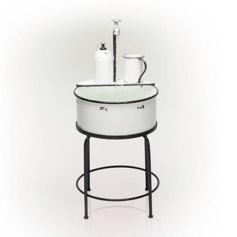 34" Metal Antique Cylindrical Fountain Sink with Stand White - Alpine Corporation - image 1 of 4