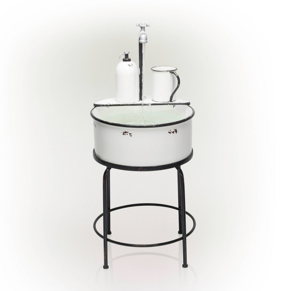 Photos - Fountain Pumps 34" Metal Antique Cylindrical Fountain Sink with Stand White - Alpine Corp
