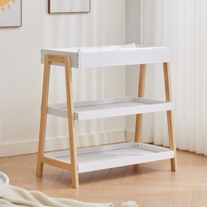 Portable Baby Changing Station ¨C White & Wood, with Waterproof Pad & 2 Storage Shelves for Newborns & Infants - 1 of 4