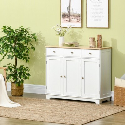 White Rubberwood Top Modern Sideboard with Adjustable Shelves