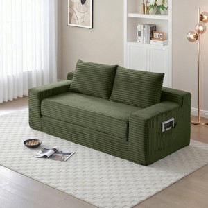 73" Modern Convertible Corduroy Sleeper Loveseat with Memory Foam, No Assembly Folding Sofa Bed for Small Spaces and Room -3irtyhousy - 1 of 4