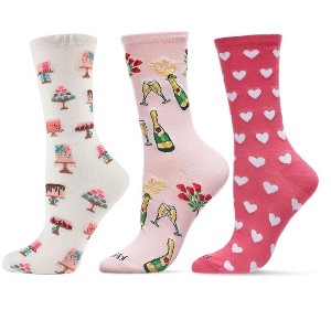 MeMoi 3 Pair Bundle Women's Celebration Crew Socks Ivory-Pink 9-11 - 1 of 1