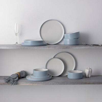 Aqua and White Porcelain 12-Piece Dinnerware Set, Service for 4
