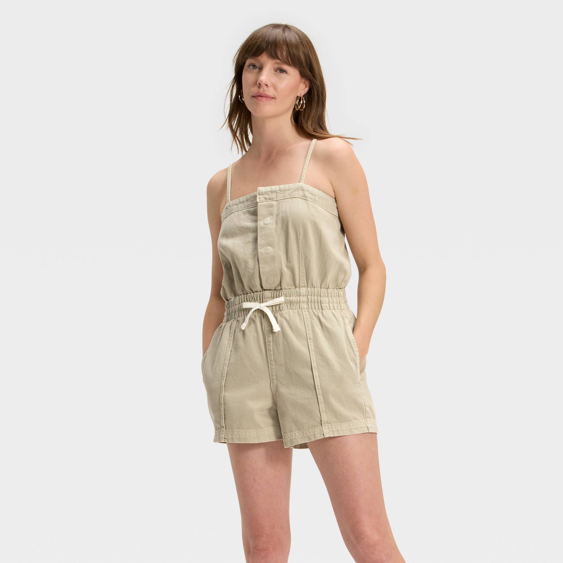 Women's Denim Beach Romper - Universal Thread™ Khaki Green