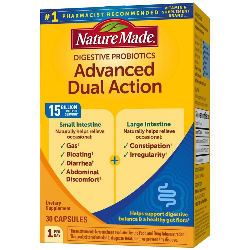 Nature Made Digestive Probiotics Advanced Dual Action Capsules - 15 Billion CFU per serving - 30ct, 4 of 8