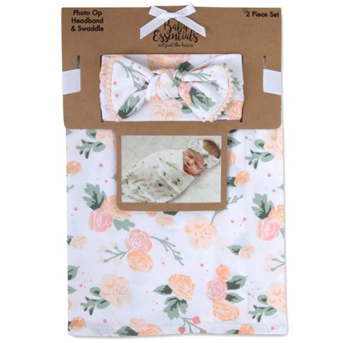 Baby Essentials Rose Floral Swaddle Blanket And Headband White rose Floral Target