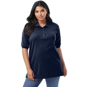 Roaman's Women's Plus Size Oversized Polo Tunic - 1 of 4