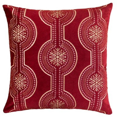 TopComfy Support Pillow Red Holiday Embroidered Velvet Throw Pillow with Golden Snowflakes for Seasonal Decor, Red, 17"*17"*10"