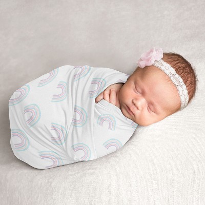 Image of Sweet Jojo Designs Girl Swaddle Baby Blanket Rainbow Blue, Purple and Pink