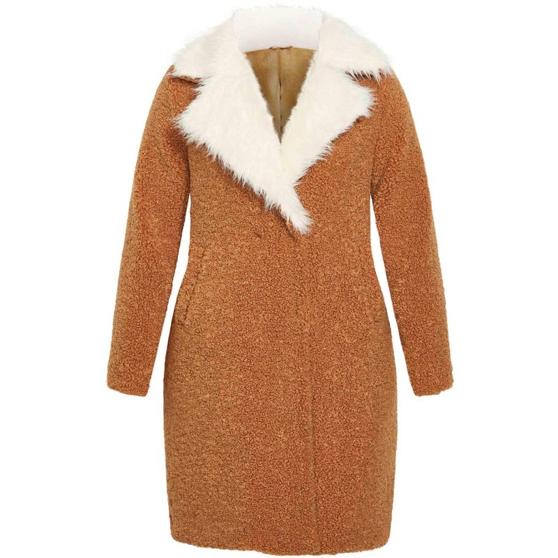 Women's Plus Size Teddy Faux Fur Jacket - tan | AVEOLOGY, 3 of 4