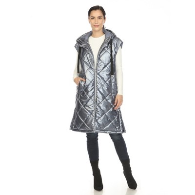 White Mark Women's Metallic Long Puffer Vest