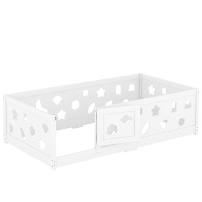 Infurnic Beds, Toddler Floor Bed with Safety Guardrails, Fence, Door, Sturdy Frame for Kids, Boys, Girls, White, 77.2"*41.2"*22"