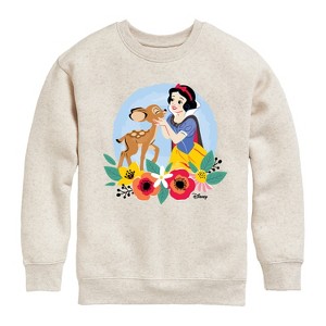 Boys' - Disney - Floral Snow White Deer Graphic Long Sleeve Fleece Sweatshirt - 1 of 4