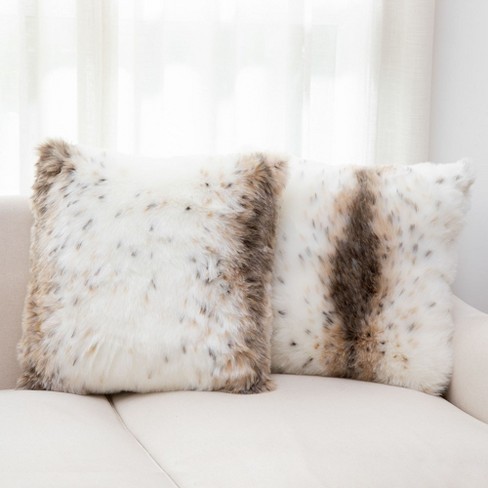 Cheer Collection Faux Fur Pillows - Decorative Throw Pillows for Couch &  Bed - Machine Washable - 12 x 20 - White (Set of 2)