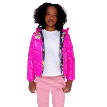 Members Only Girl Cire Puffer With Mash Print Lining Jacket -Fuchsia , Size- 4