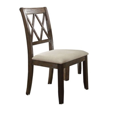 Beige Linen and Salvage Brown Cross Back Side Chair Set