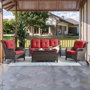 SUGOLD Outdoor Furniture 6 Pieces Patio Furniture Set Wicker Outdoor Sectional Sofa (Brown/Red) - 1 of 1