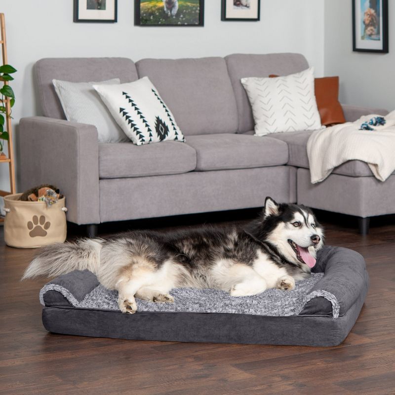 FurHaven Two-Tone Faux Fur & Suede Orthopedic Sofa Dog Bed, 3 of 4