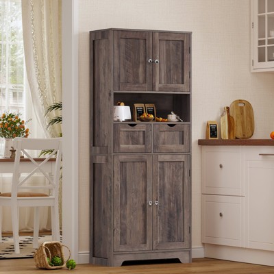 USIKEY Tall Bathroom Storage Cabinet with 2 Drawers & 2 Adjustable Shelves, Bathroom Storage Cabinet with 4 Doors, for Living Room, Entryway