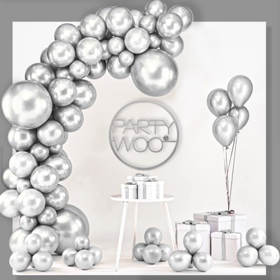 PartyWoo Balloons Metallic Silver Silver 18 12 10 5 Inch 100 pcs