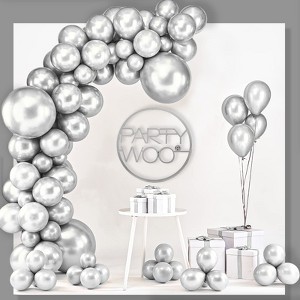 PartyWoo Balloons Metallic Silver Silver 18 12 10 5 Inch 100 pcs - 1 of 4