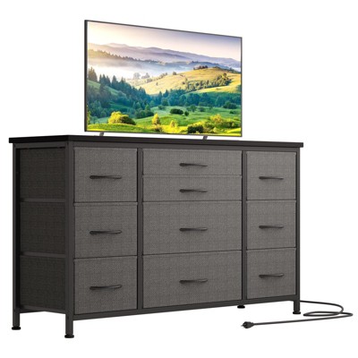 10 Drawer Dresser Tv Stand for Up 55" Tv, 47" Wide Fabric Dresser, Sturdy Steel Frame Large Bedroom Entertainment Center,Dark Gray