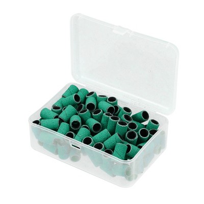 Unique Bargains 100 Pieces 80 Grit Sanding Bands Set with Free Box Drum Sander Sanding Sleeves for Nail Sanding Tools Green