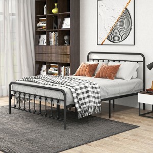 KIGFTSOD Metal Platform Bed Frame, Victorian Style Headboard - 1 of 4