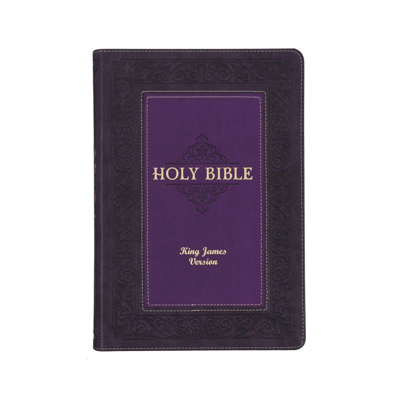 KJV Study Bible, Large Print King James Version Holy Bible, Thumb Tabs, Ribbons, Faux Leather Purple Two-Tone Debossed - (Leather Bound), 1 of 2