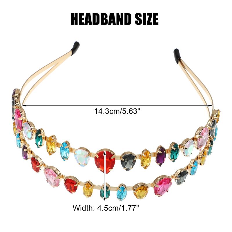 Unique Bargains Women's Double Layer Metal Colorful Rhinestone Faux Crystal headband 5.63"x1.77" 1 Pc, 4 of 7