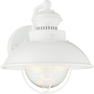John Timberland Fordham Industrial Wall Light Sconces Set of 2 White Hardwire 9 1/2" Fixture Seeded Glass for Bathroom Hallway