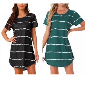INSPIRE CHIC Women's 2 Pcs Round-Neck Curved-Hem Short-Sleeve Nightshirt Sleep Gown - 1 of 4