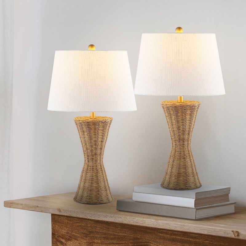 Set of 2 27&#34; Laura Coastal Designer Iron/Rattan Wicker Table Lamps (Includes LED Light Bulb) Natural - JONATHAN Y, 4 of 10