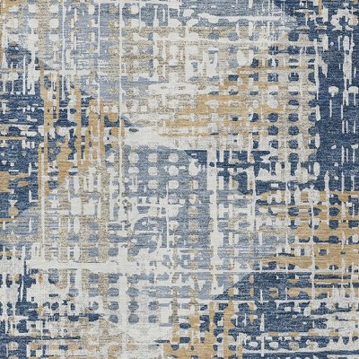 HomeRoots 8' X 10' Navy Blue And Beige Geometric Washable Indoor Outdoor Area Rug