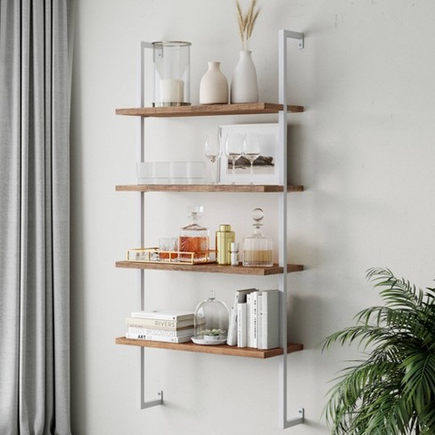 RANK Modern 5-Tier Floating Corner Shelves Wall Mounted Display Organizer  Storage Shelf for Bathroom, Bedroom, Living Room, Kitchen, Office and More  (White)