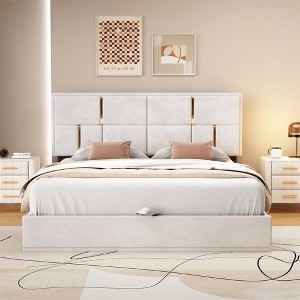 Queen Size Bed Frame With Headboard, Hydraulic Storage System, Velvet Upholstered Platform Bed, No Box Spring Needed - 1 of 4