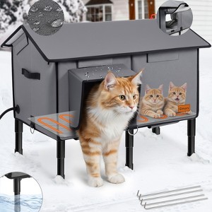 Gimars Upgraded Outdoor Cat House with Pitched Roof, Weatherproof Winter Shelter, Safe Escape Door, 5.1" Elevated Insulated Feral & Stray Cat House - 1 of 4