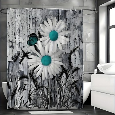 1pc Teal Daisy Shower Curtain - Water-Repellent and Leak-Resistant, Mold and for a Healthier Bathroom Environment