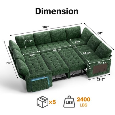 Dimension diagram of Vipbear green sectional sofa showing measurements