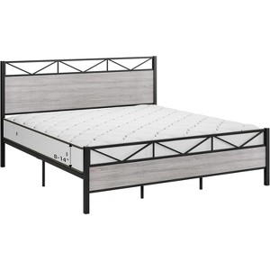 homfan Queen Bed Frame with Headboard, Industrial Platform Bed Frame with 14 Strong Metal Slats Support, 11'' Under-Bed Storage, Grey - 1 of 4