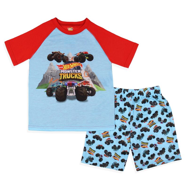 Hot Wheels Boys' Monster Trucks Toys Tossed Print Sleep Pajama Set Shorts Multicolored, 1 of 7