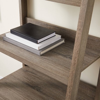 Modern Gray Wood Ladder Bookcase with 5 Spacious Shelves