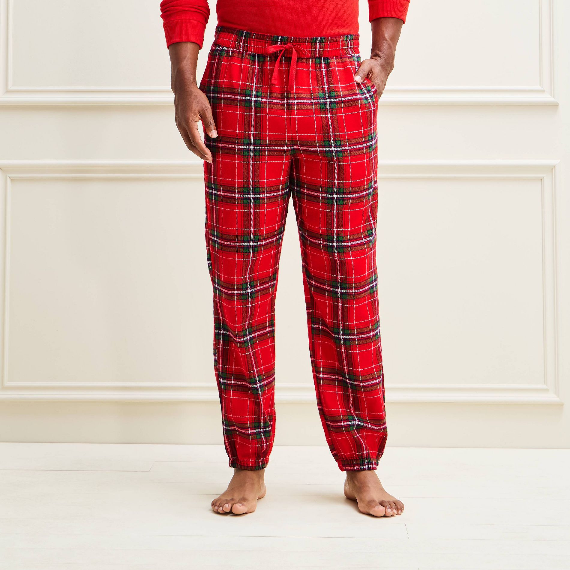 Men's Holiday Red & Green Plaid Flannel Matching Family Pajama Joggers - Wondershop™ - Red/Green