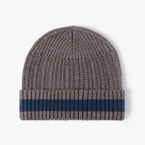 Anna-Kaci Unisex Rib Knit Beanie with Folded Cuff and Contrast Stripe Detail - 1 of 3