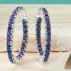 Ross-Simons 6.00 ct. t.w. Sapphire Inside-Outside Hoop Earrings in Sterling Silver - 4 of 4
